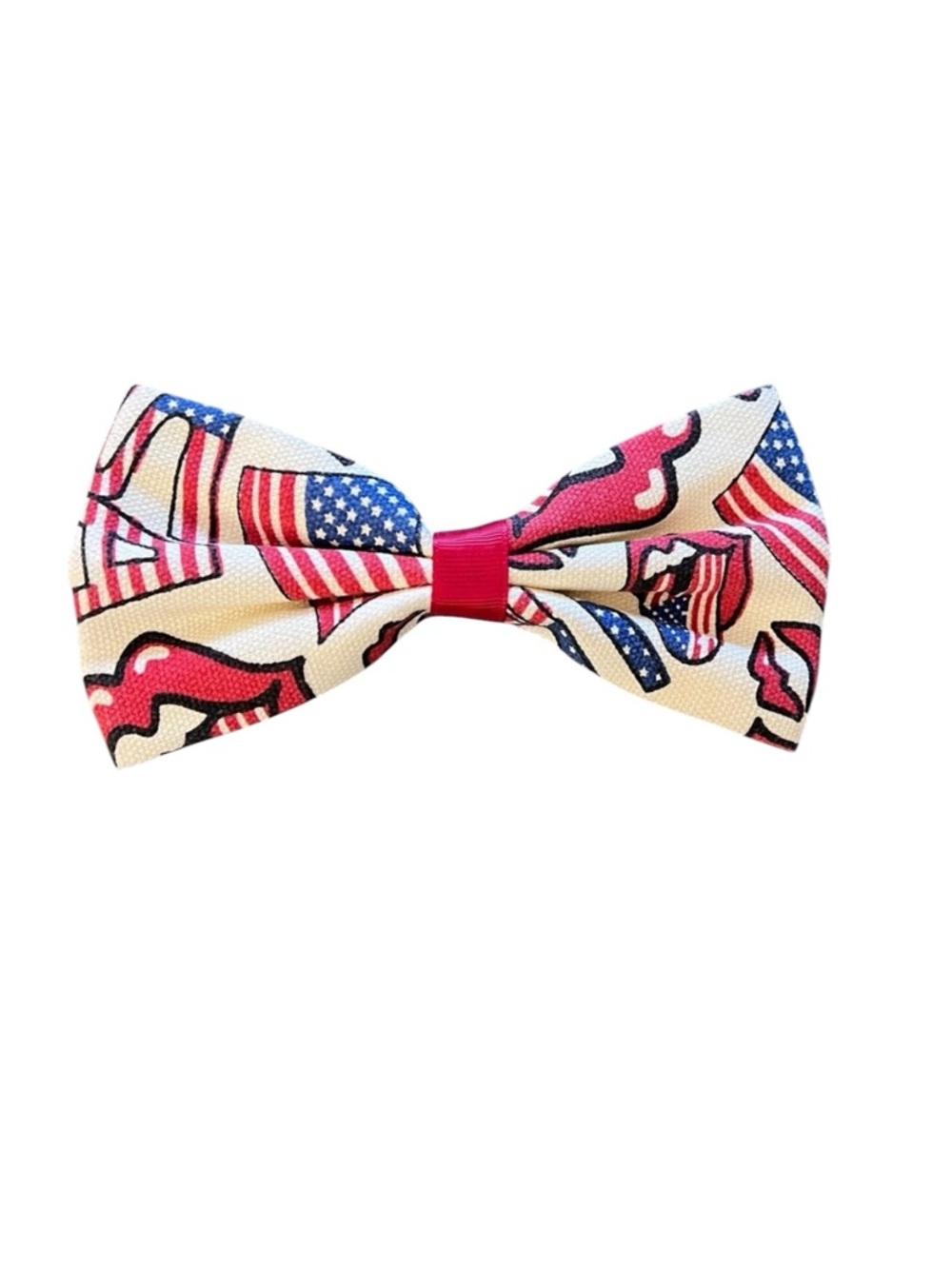 Red Blue Rolling Stones Tongue US Flag Canvas 6.5" Bow Alligator Clip Barrette